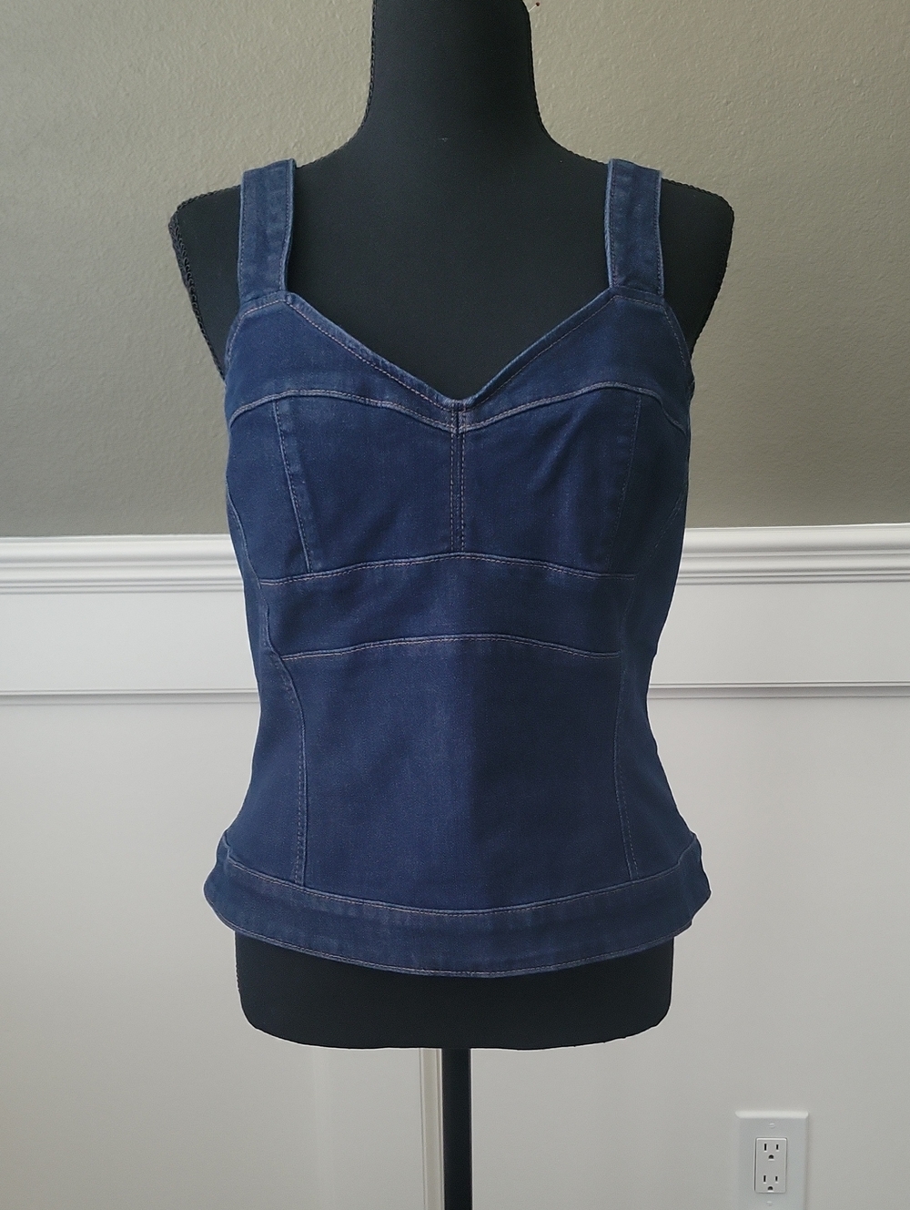 White House Black Market Navy Denim Corset Tank
